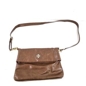 Tory Burch Dena Crossbody Bag Brown Leather Foldover Purse